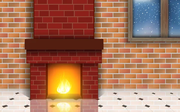 Chimenea en la casa en el invierno — Vector de stock