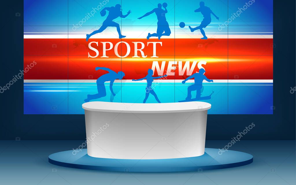 Table With Sport News On Lcd Background In The News Room Premium Vector In Adobe Illustrator Ai Ai Format Encapsulated Postscript Eps Eps Format
