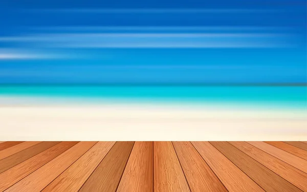 Dřevěná Podlaha Plážovým Pozadím — Stockový vektor