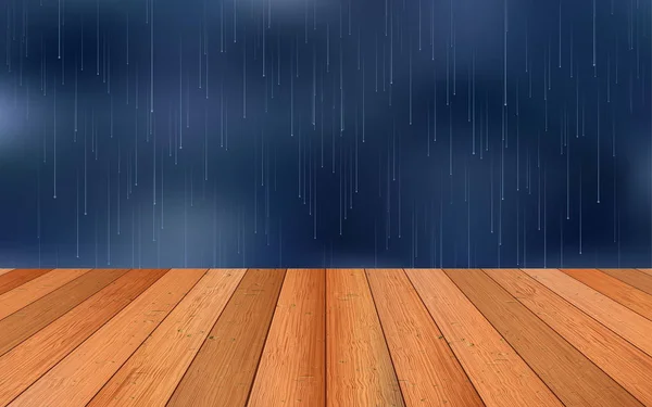 Drewniana Podłoga Deszczowym Tłem — Wektor stockowy