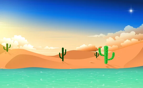Τοπίο της λίμνης στην έρημο το ηλιοβασίλεμα — Διανυσματικό Αρχείο