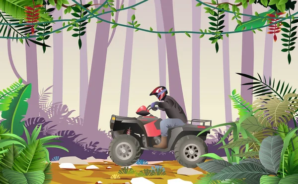 ATV in de jungle overdag — Stockvector