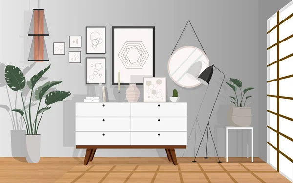 Decoração de interiores da sala de estar na casa — Vetor de Stock