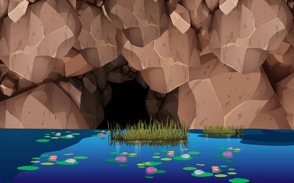 Paisagem de caverna no lago —  Vetores de Stock