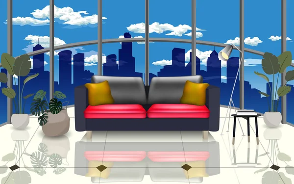 Canapé et table en verre dans le salon — Image vectorielle