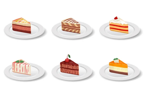 Tranche Gâteau Dans Assiette Sur Fond Blanc — Image vectorielle