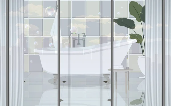 Banheira e cadeira na sala de banho —  Vetores de Stock
