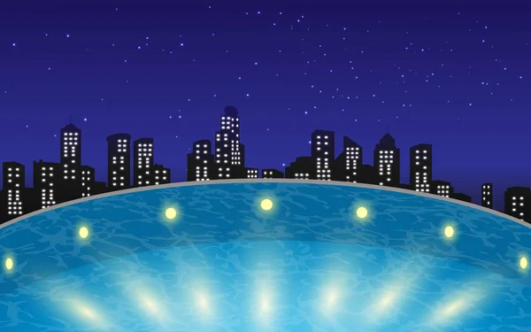 城市建筑上的游泳池景观 — 图库矢量图片