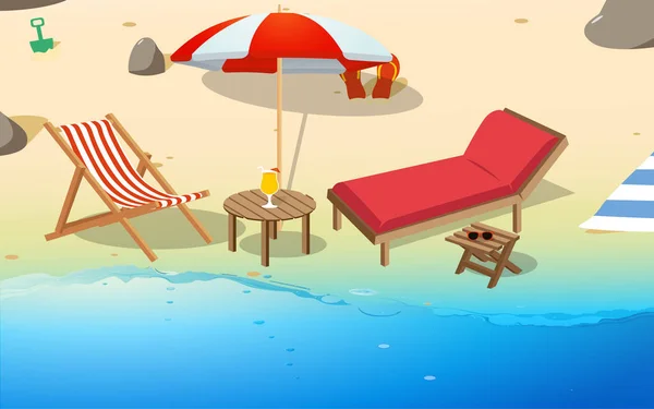 Table et chaise sur la plage — Image vectorielle