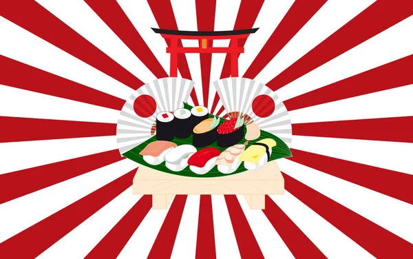 Sushi en la mesa de madera — Vector de stock