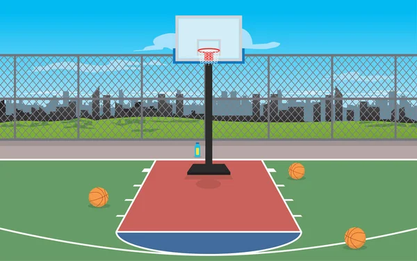 Gündüz Açık Basketbol Sahası Manzara — Stok Vektör