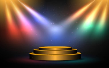 sahnede renkli spot ile altın stand