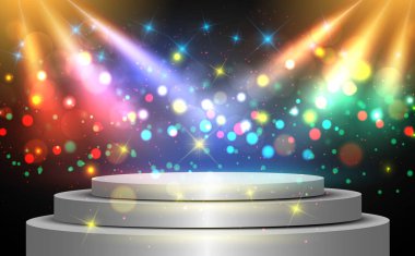 sahnede renkli ışık ile gümüş podyum