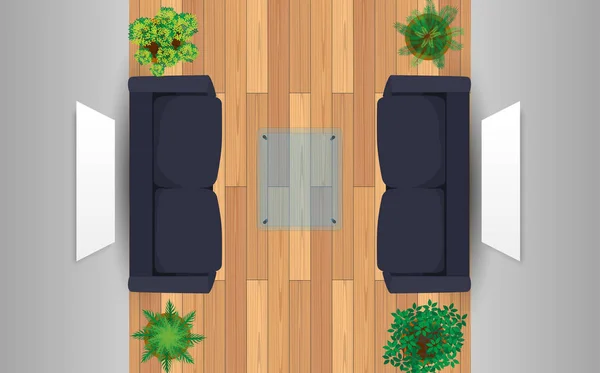 Pohovka na dřevěné podlaze v obývacím pokoji — Stockový vektor