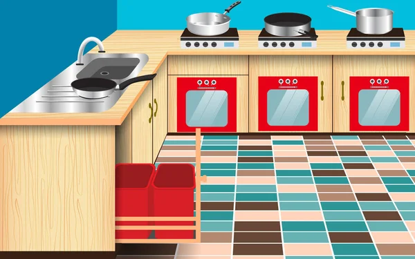 Pfannen und Spüle in der Küche — Stockvektor