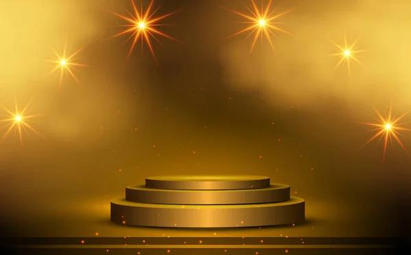 Podio dorado con luz en el escenario — Vector de stock