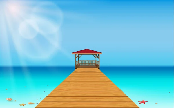 Краєвид дерев'яного павільйону на пляжі — стоковий вектор