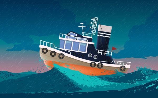 Корабль на воде в океане в дождливый день — стоковый вектор