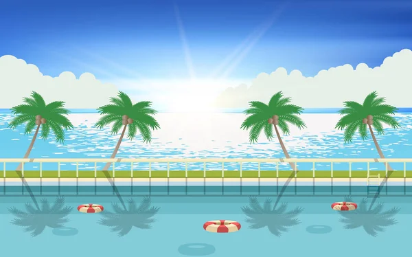 Paysage de piscine à la plage — Image vectorielle