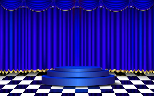 Podio azul con cortina azul en el escenario — Archivo Imágenes Vectoriales