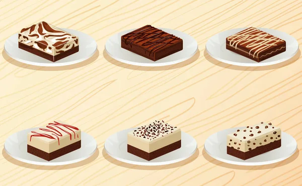 Brownie in de plaat op de houten tafel — Stockvector