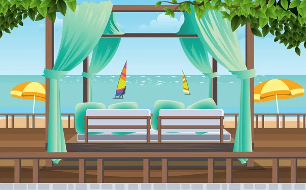 Cabana in resort aan het strand — Stockvector