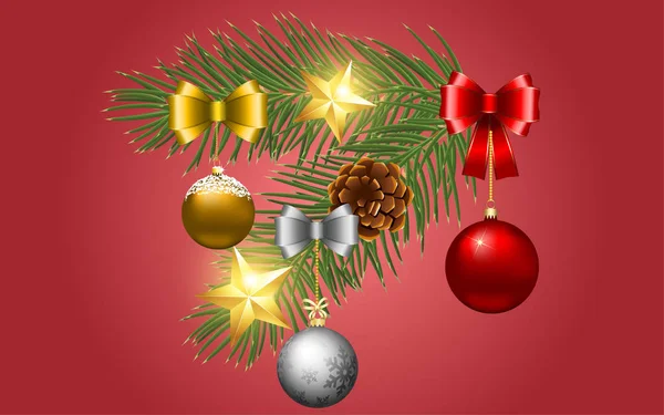 Πολύχρωμη Χριστουγεννιάτικη Μπάλα Και Χρυσό Αστέρι — Διανυσματικό Αρχείο