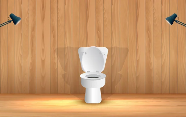 木製トイレの白いトイレ — ストックベクタ