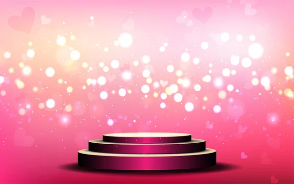 ピンクの光の抽象的な背景を持つピンクの表彰台 — ストックベクタ