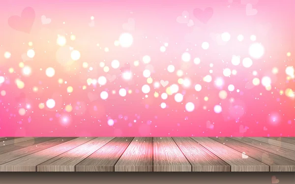 ピンクの光抽象的な背景を持つ木製の床 — ストックベクタ