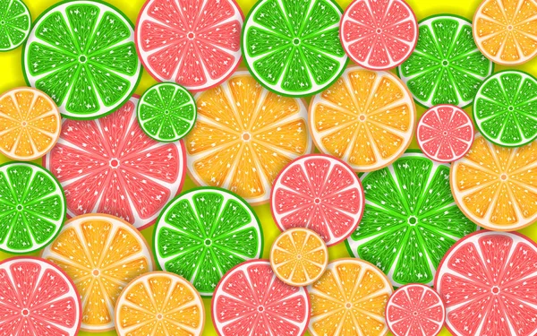 Colorful mixed fruits on the yellow background — Stock Vector