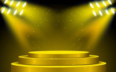 Sahne alanı üzerindeki spot ile altın podyum