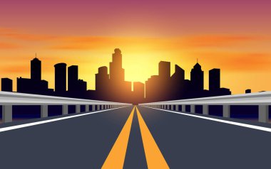 gün batımında şehre yol manzara