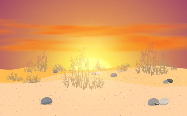 Τοπίο της ερήμου με σύννεφα στον ουρανό το ηλιοβασίλεμα — Διανυσματικό Αρχείο