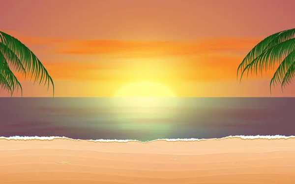Strandlandschaft bei Sonnenuntergang — Stockvektor