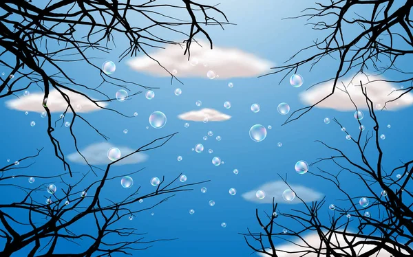 Nappal a kék égen úszó buborékban — Stock Vector