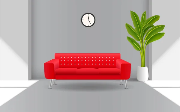 Rotes Sofa und Bananenbaum im Wohnzimmer — Stockvektor