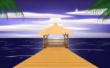 gece plajda ahşap pavyon görünümü