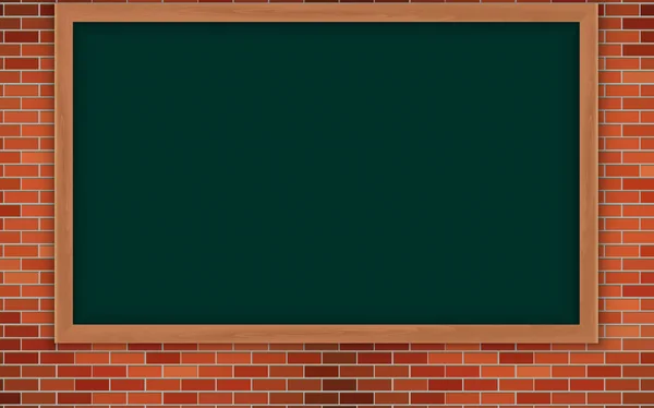 Groen bord op de bakstenen muur in de klas — Stockvector