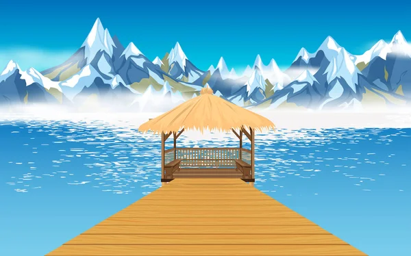 Pohled na pavilon na řece v zimě — Stockový vektor