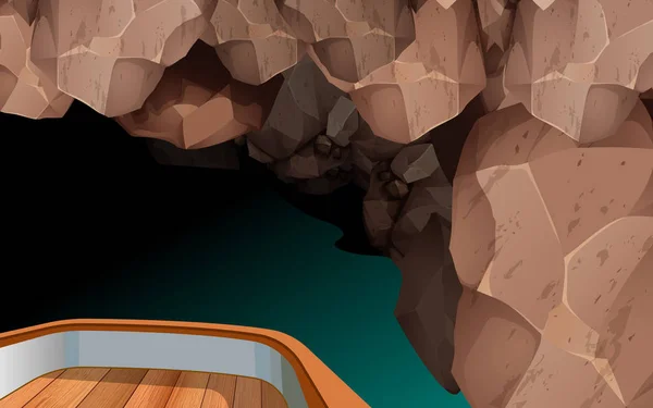 Деревянная лодка в пещере днем — стоковый вектор