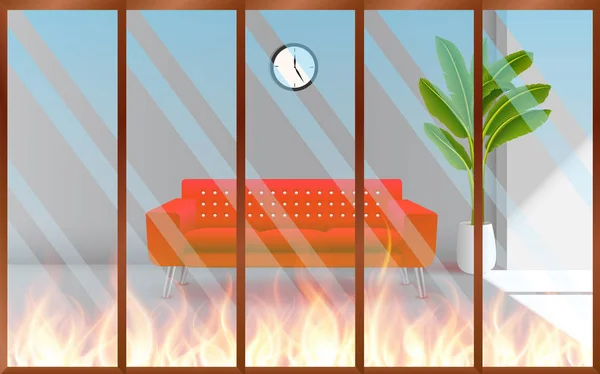Bir Evin Oturma Odasında Yangın Yanıyor — Stok Vektör
