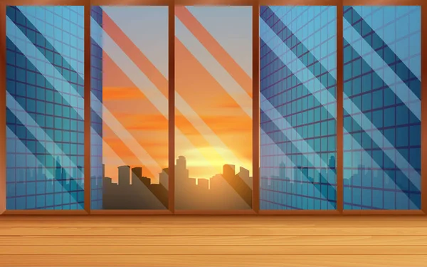 landscape of sunset at windows on the high building in city