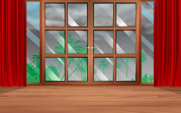 Puerta Cristal Casa Día Lluvia — Vector de stock