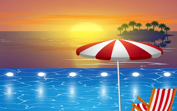 Τοπίο Της Πισίνας Στην Παραλία Ηλιοβασίλεμα — Διανυσματικό Αρχείο