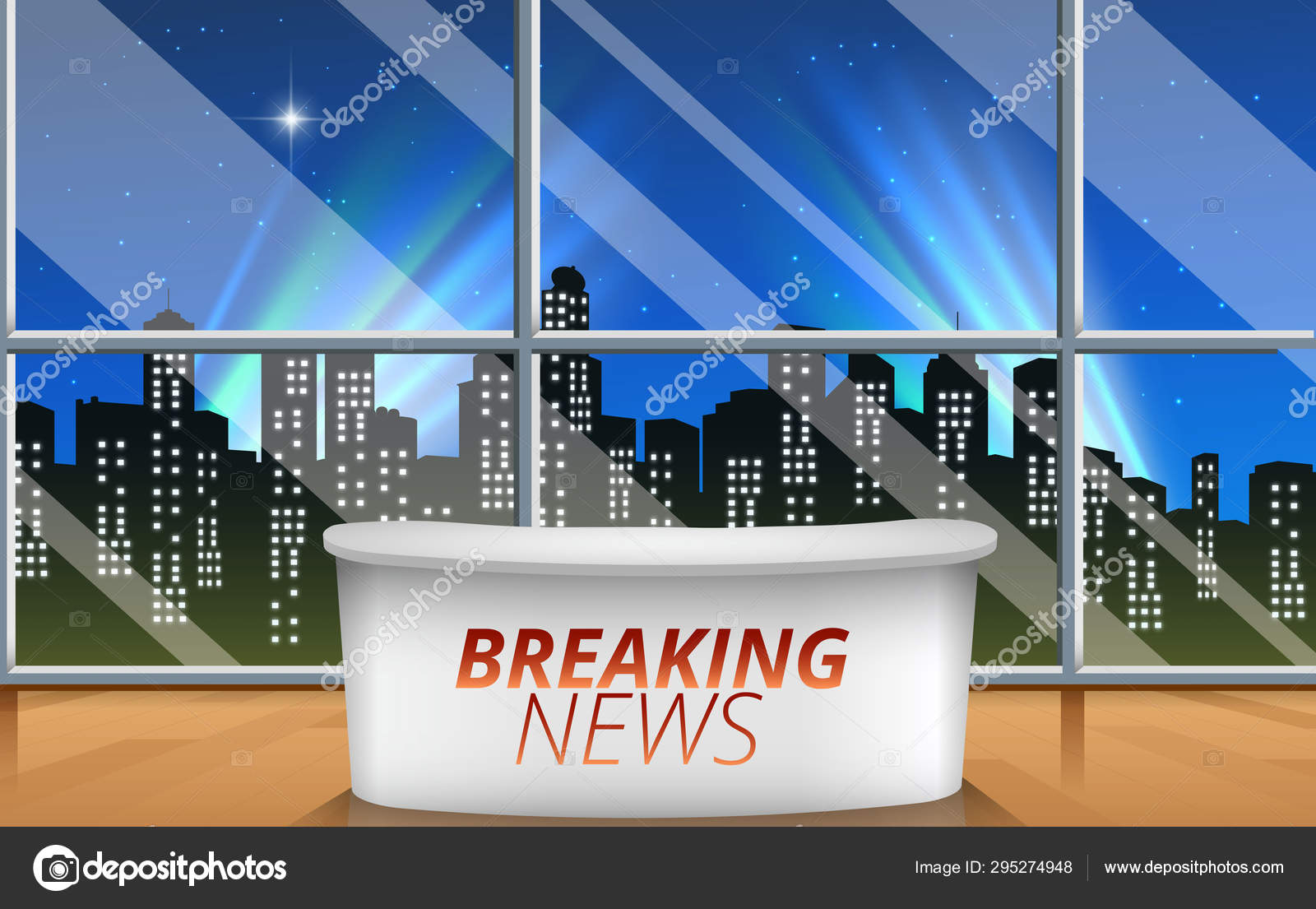 White Table News Studio Room City Night Background Stock Vector Image By C Aekaek Gmail Com