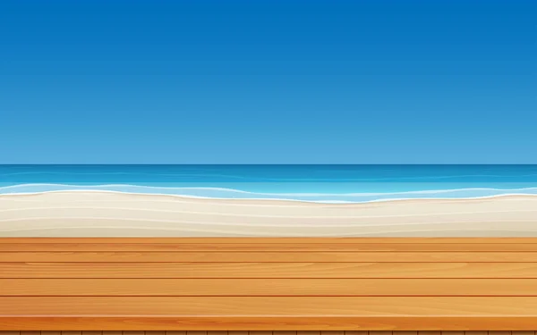 Λευκό Ξύλινο Τραπέζι Στην Παραλία Κατά Διάρκεια Της Ημέρας — Διανυσματικό Αρχείο
