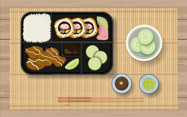 Makanan Jepang Kotak Bento - Stok Vektor