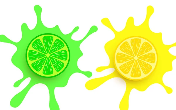 Yeşil ve sarı su sıçrama limon — Stok Vektör