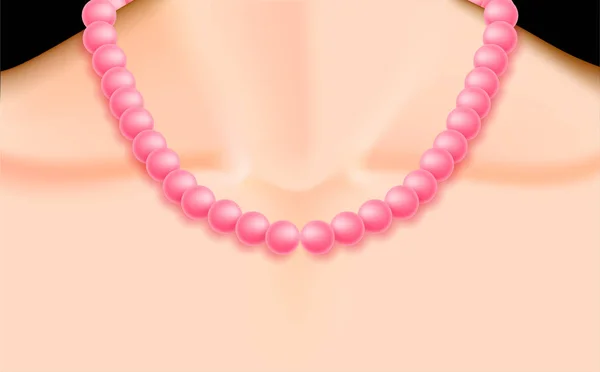 女人脖子上的粉红色珍珠项链 — 图库矢量图片